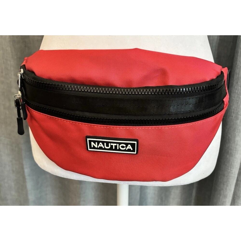 Nautica Logo Unisex Fanny Pack/Waist Pack Red Black Zippers